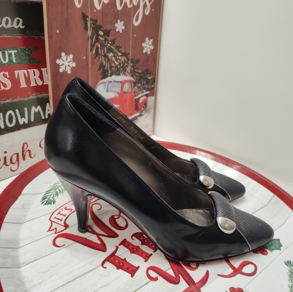 🖤 Vintage 80's Bally Switzerland Lamb Leather Kitten Heel Pumps, Black, 7N - Picture 5 of 16